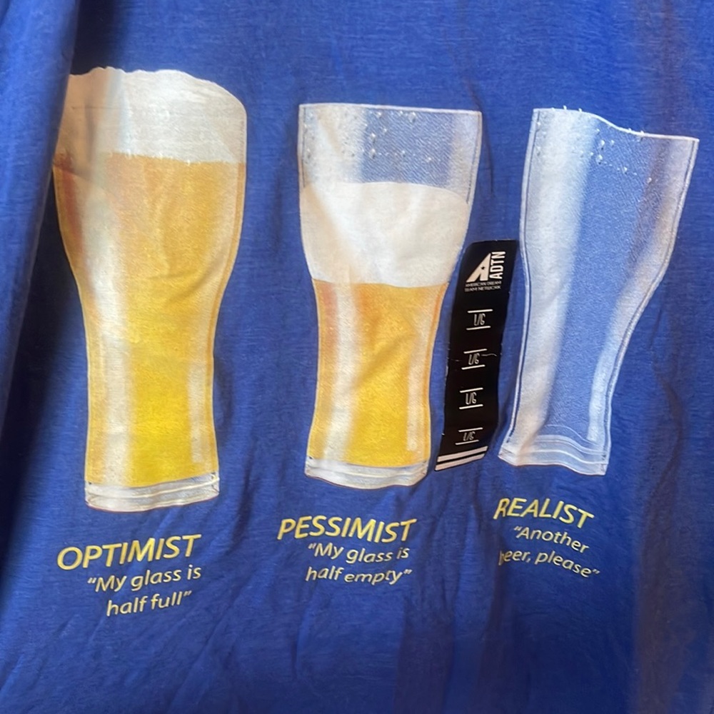Beer t-shirt, blue, sized large made by American Dream Team Network